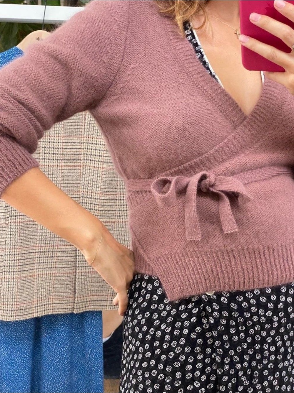 Ann Taylor Dusty Rose Wrap-Front Sweater with Tie